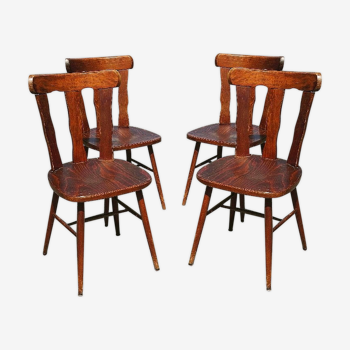 4 chaises bistrot bois vernis vintage 1960
