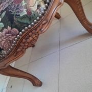 Fauteuil vintage brocante, fauteuil à tricot fleuri, classique des années 30-50