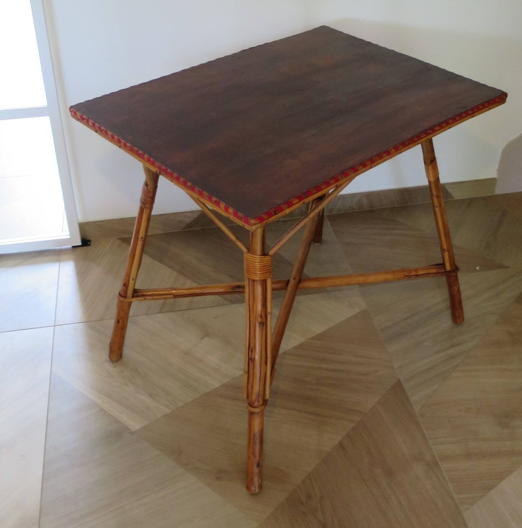 Wooden, bamboo and rattan game table, 1960s