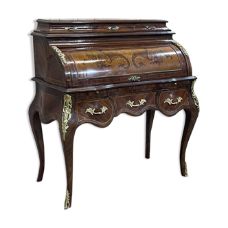 Louis XV style cylinder desk in marquetry and mahogany - work of the 50s