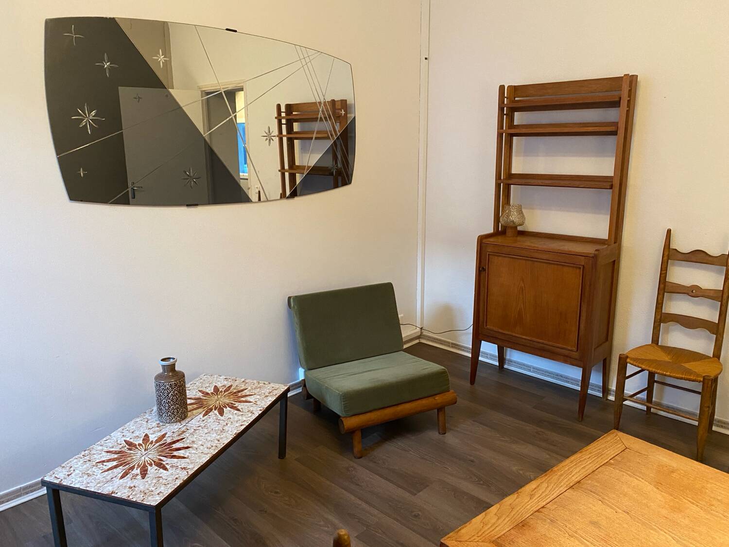 Large two-tone panoramic mirror designed by Marly Frères in Bordeaux CIRCA 1960