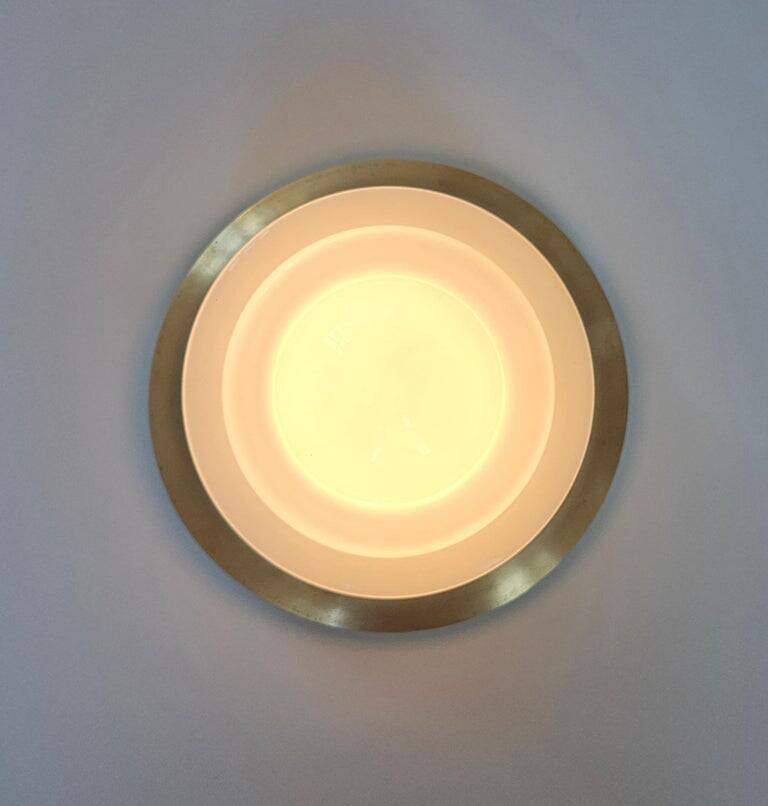 Plafonnier en Laiton et Verre Opale Franta Anyz, années 1930