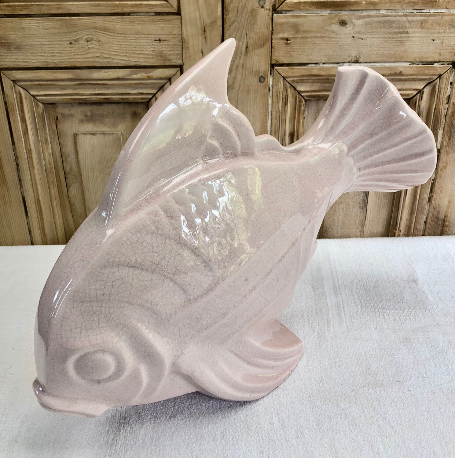 Sculpture poisson craquelé Art Déco céramique Le Jan