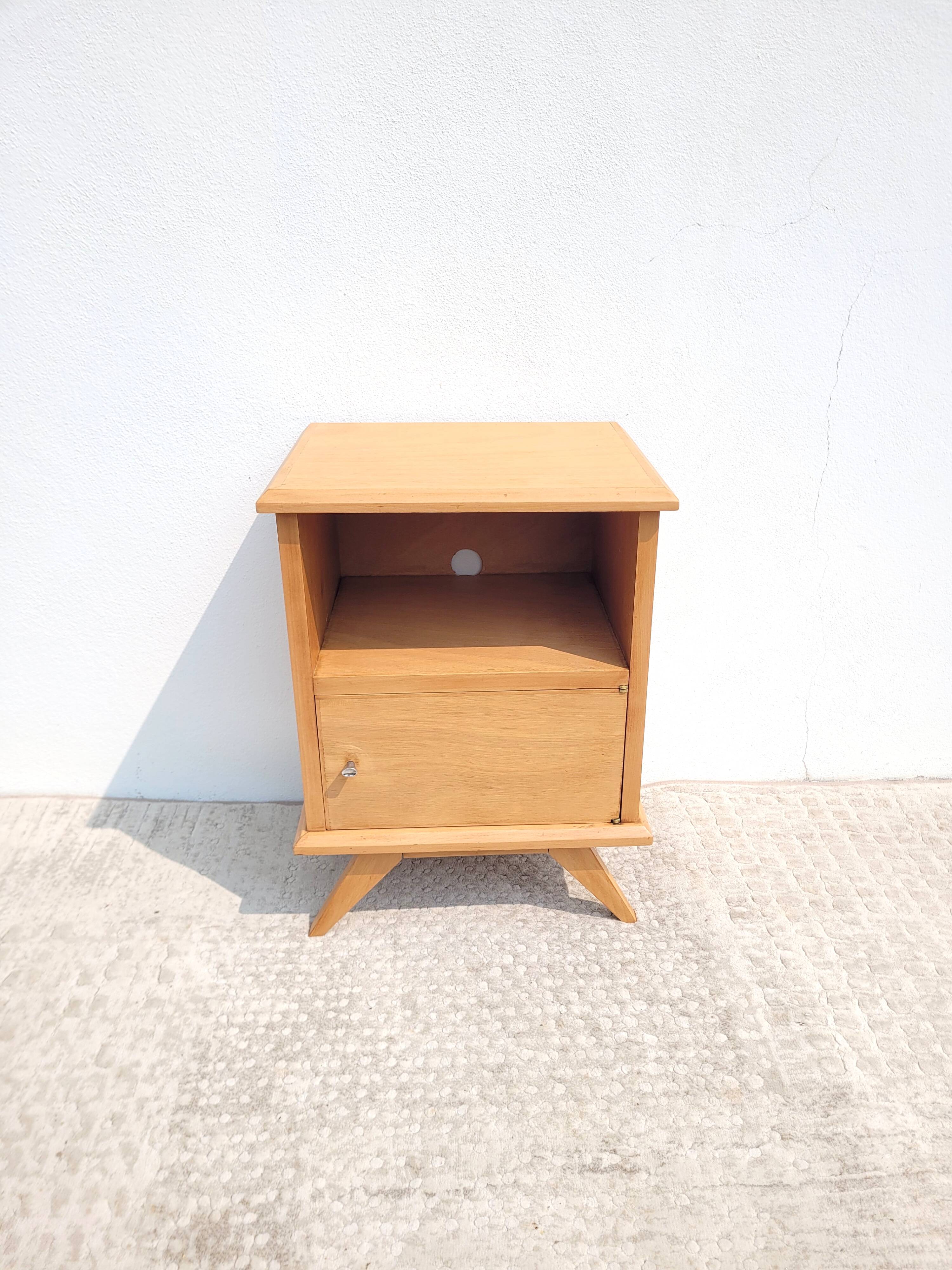 Vintage bedside table circa 1960 in raw wood