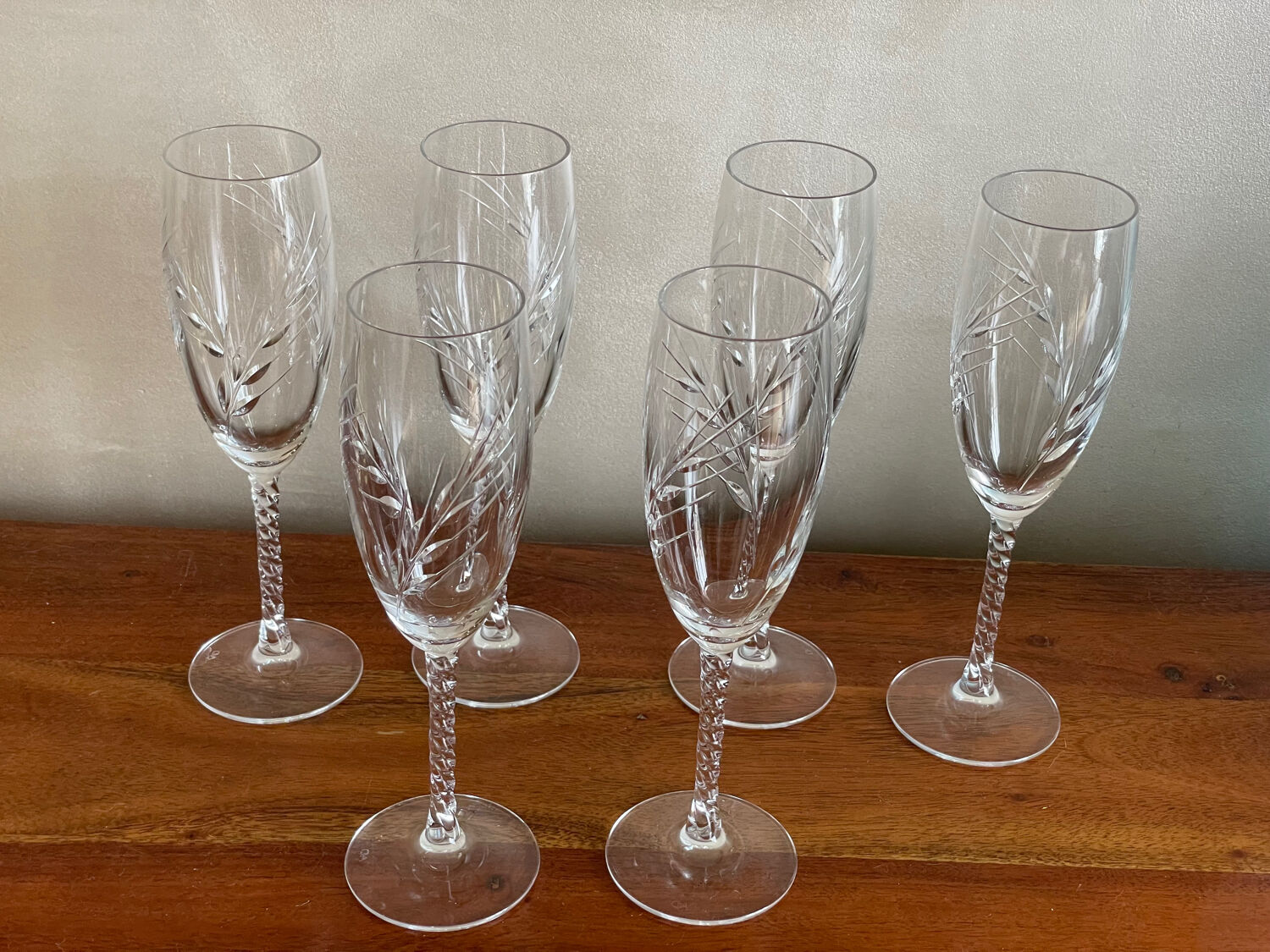 6 flûtes décor épi de blé en cristal Selency