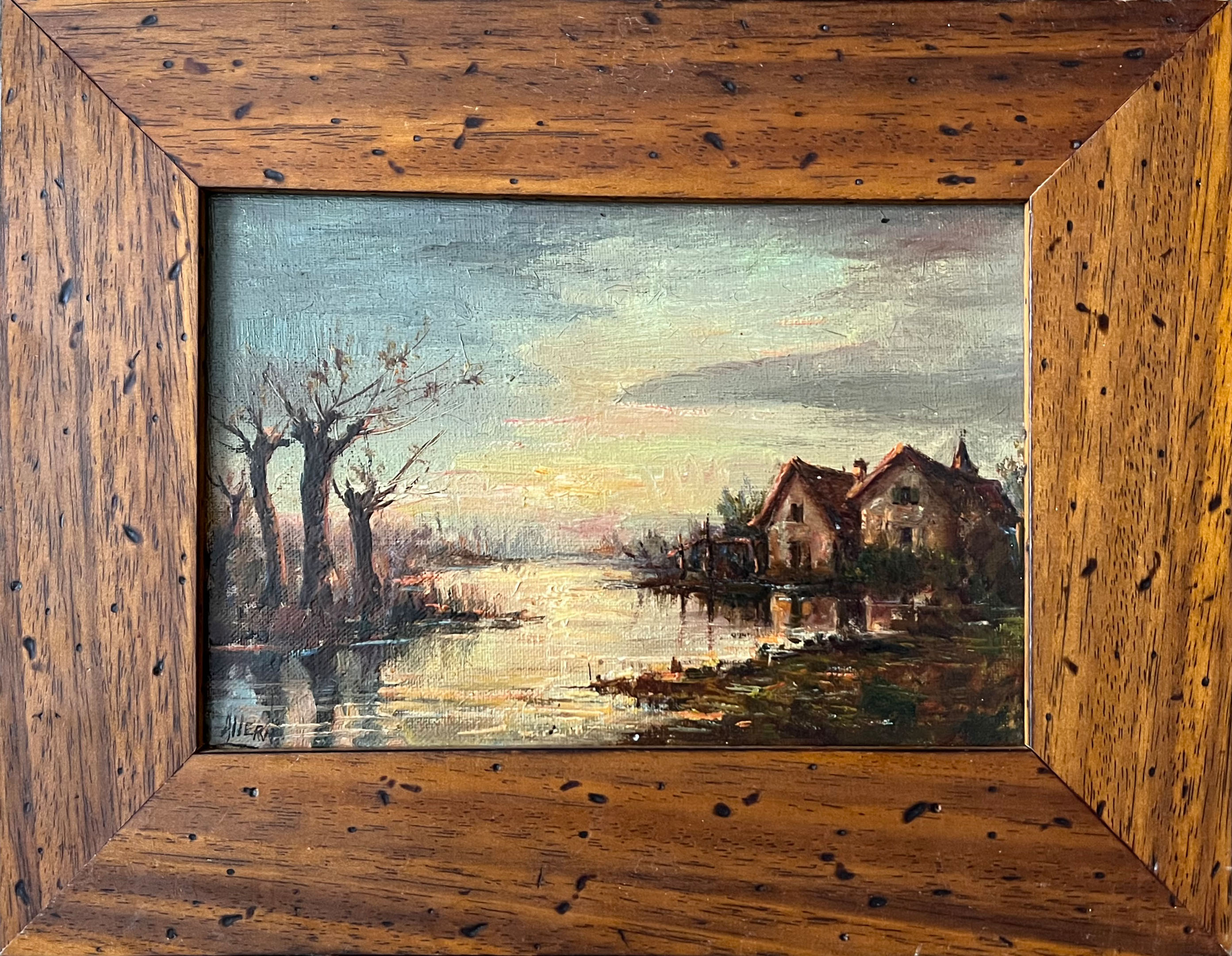 Painting, "Sunset over the houses by the water" by Allera