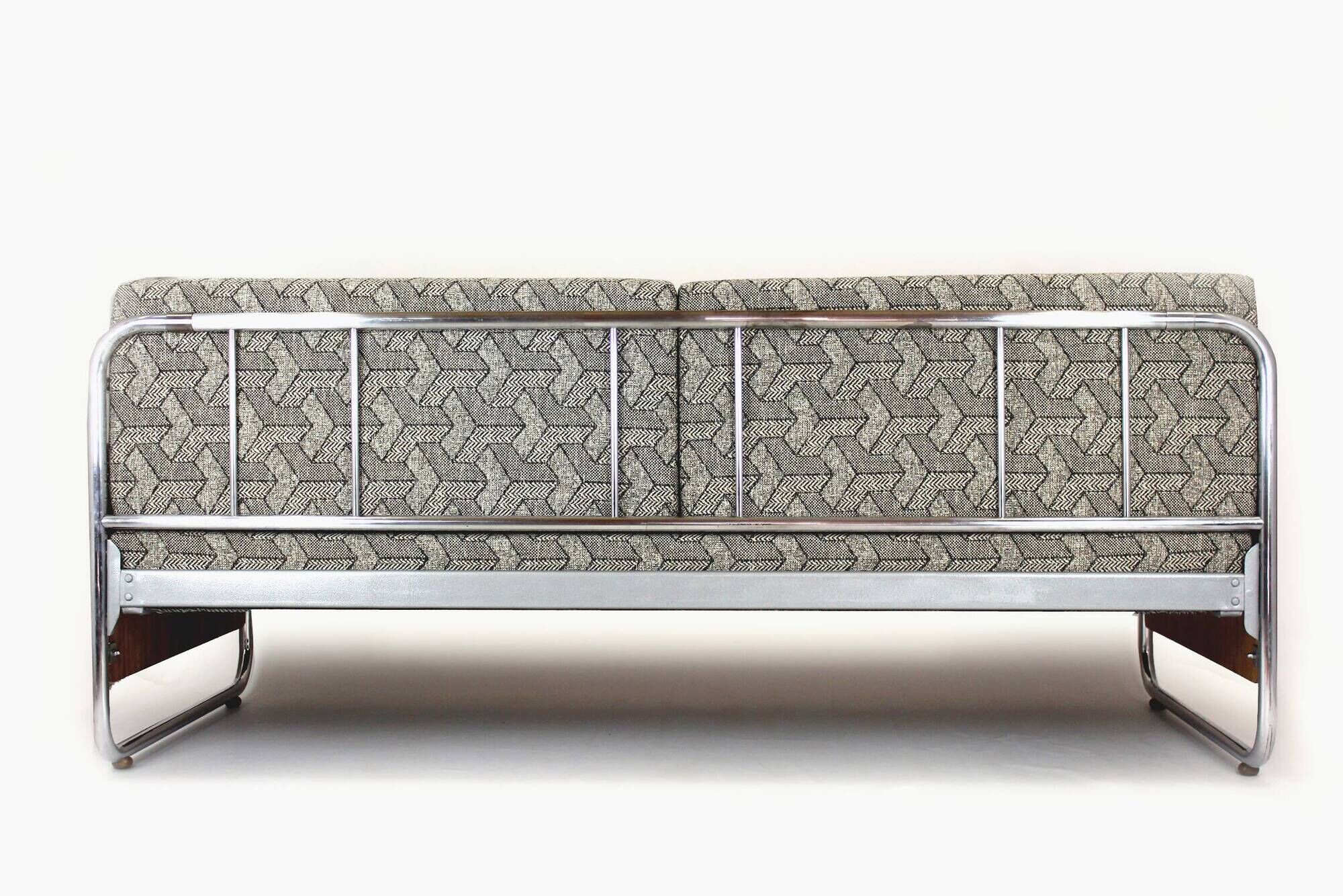 Restored Bauhaus Tubular Steel and Chrome Sofa, Czechoslovakia, 1940s