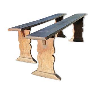 Lot de 2 bancs en chêne massif