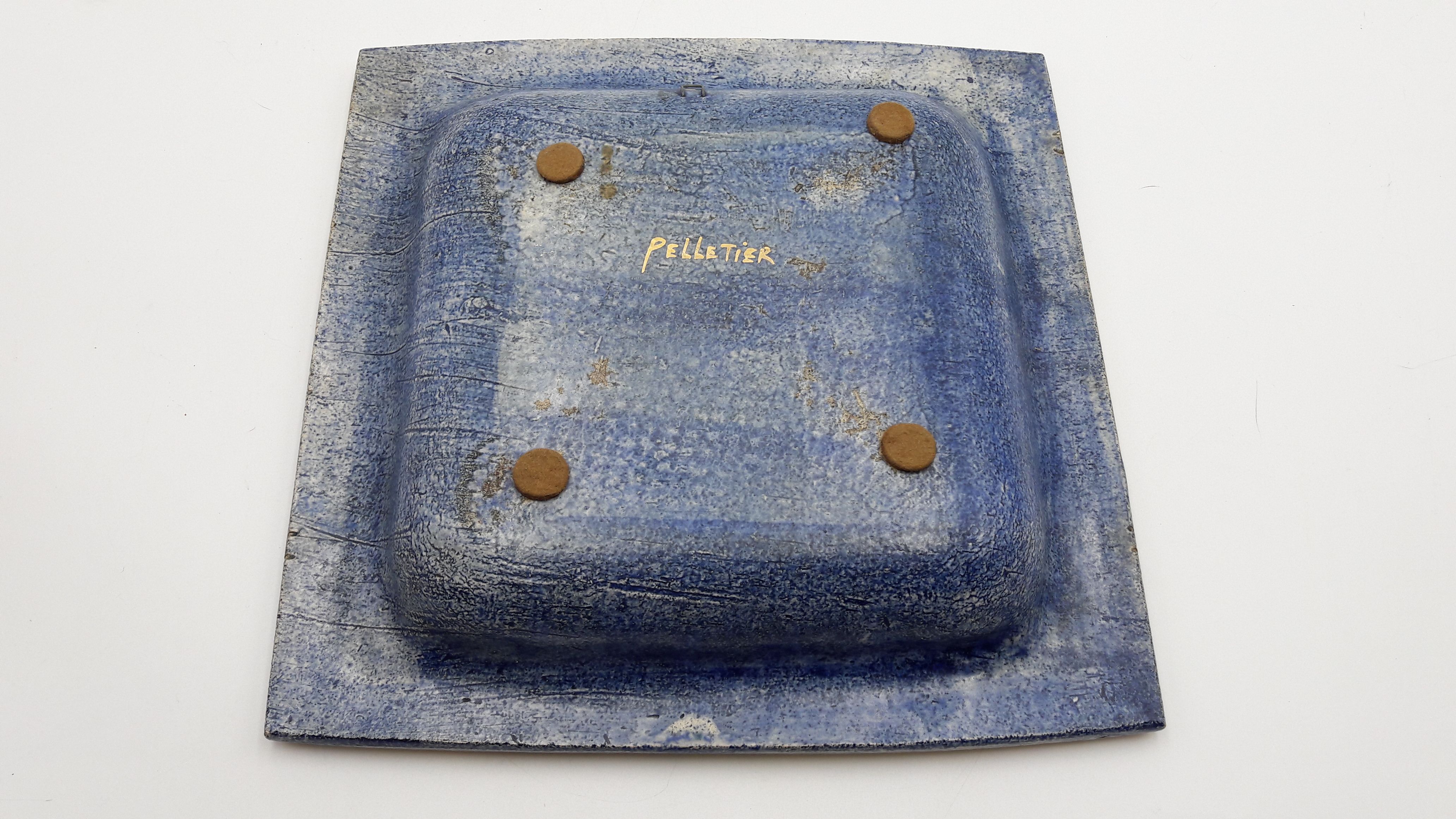 DECORATIVE CERAMIC DISH SIGN GEORGES PELLETIER GEOMETRIC DRAWING BLUE AND GOLD COLLECTION
