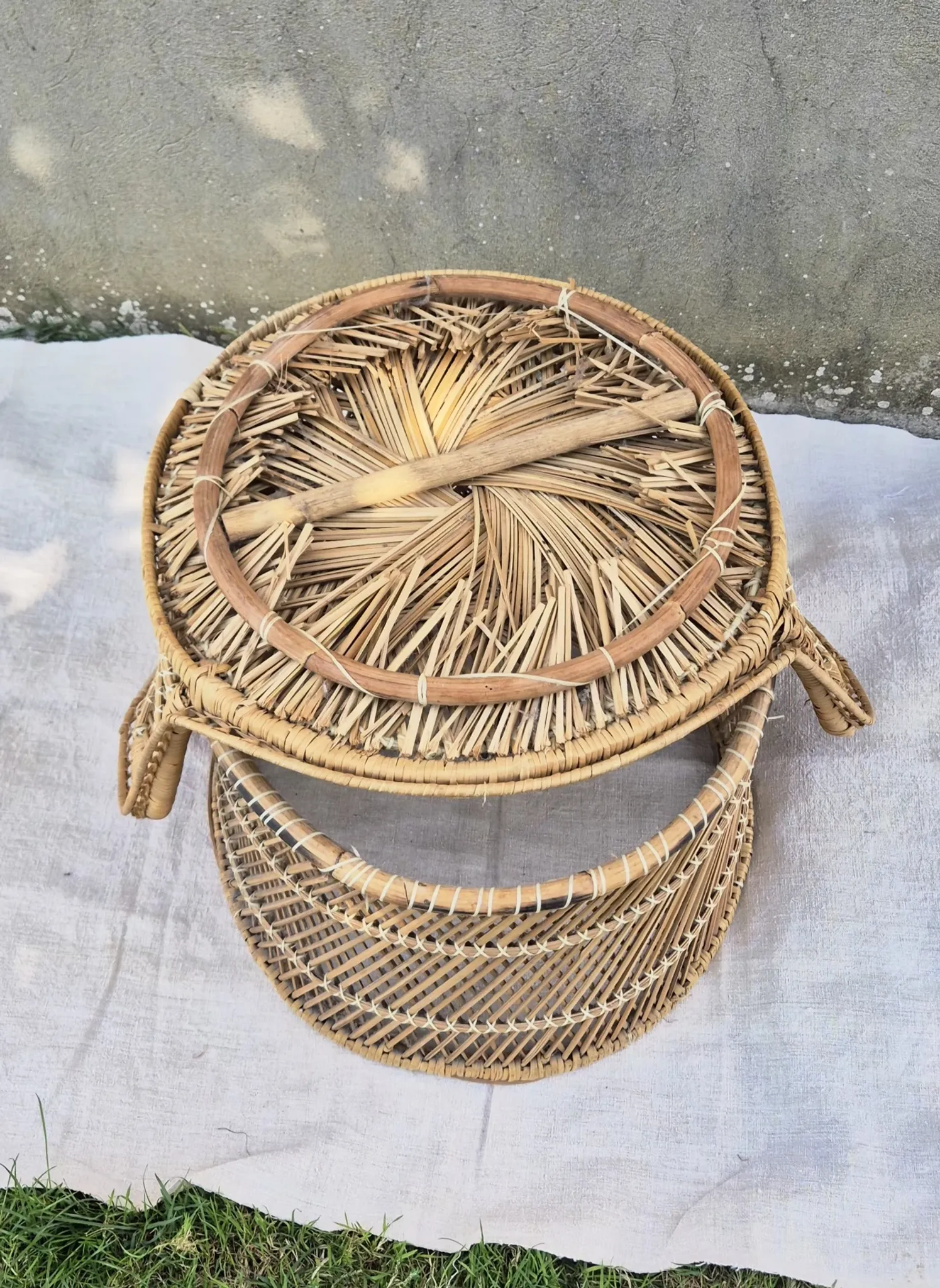 Vintage woven rattan/basket barrel chair