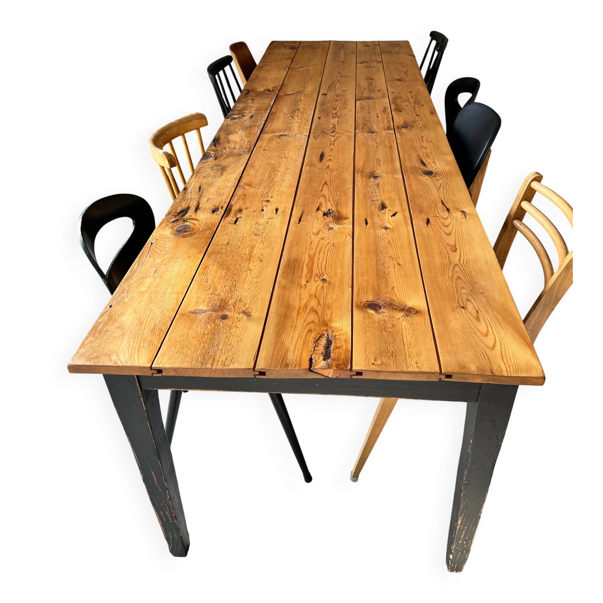 Solid wood farmhouse table for 10 people, 276 cm.