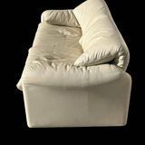 Maralunga White Leather Sofa By Vico Magistretti For Cassina, 1970s No. 2