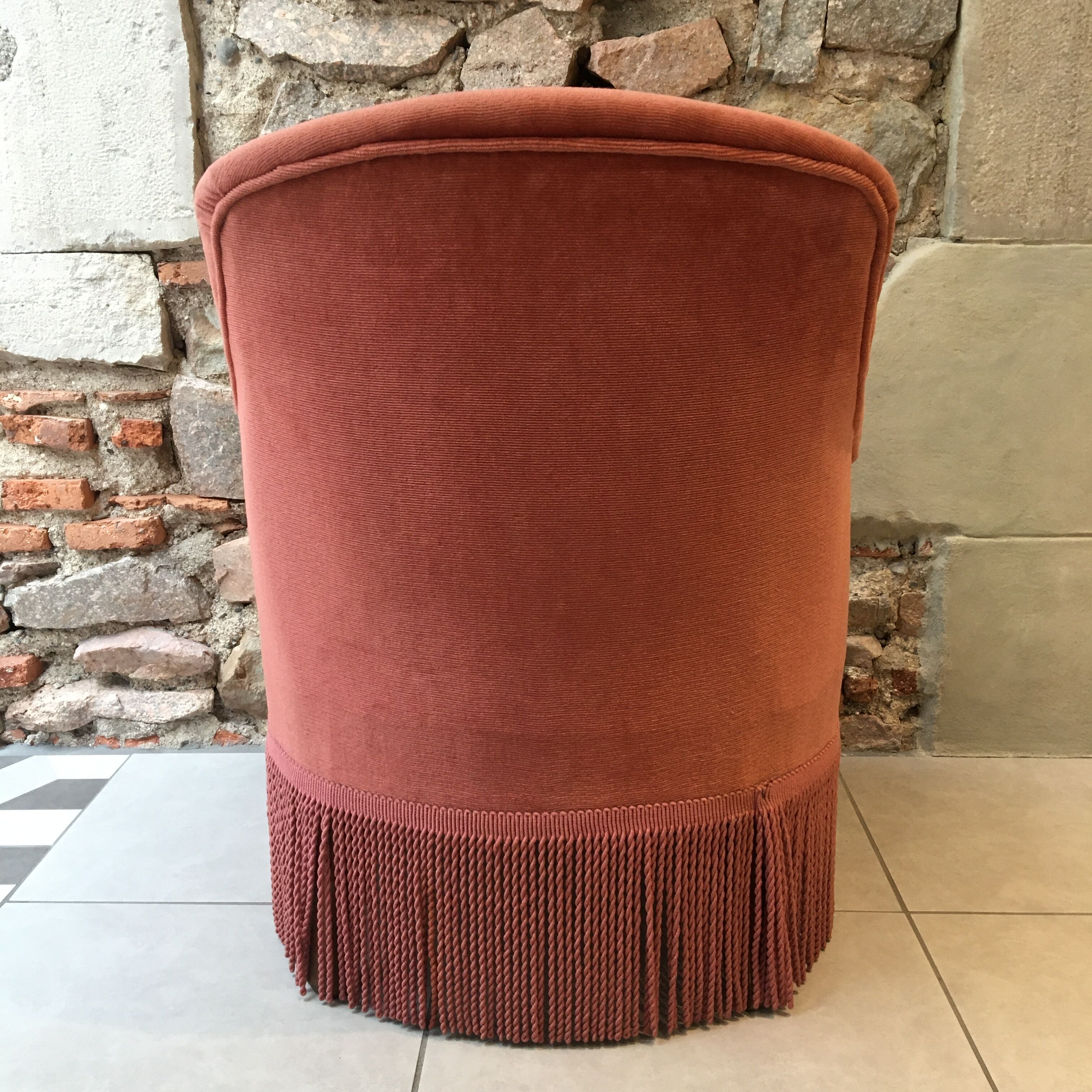Fauteuil crapaud velours rose framboise