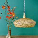 Vintage pendant lamp shade in yellow Clichy glass with red trim