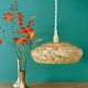 Vintage pendant lamp shade in yellow Clichy glass with red trim