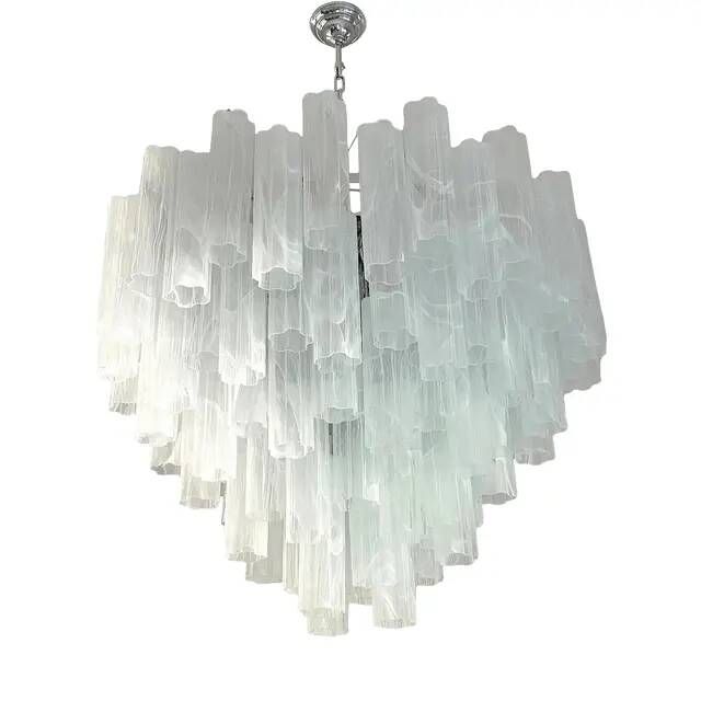Large Venetian White Alabastro Tronchi Murano Glass Chandelier by Simoeng