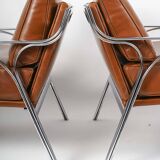 Pair of metal and leather armchairs from the 60s
