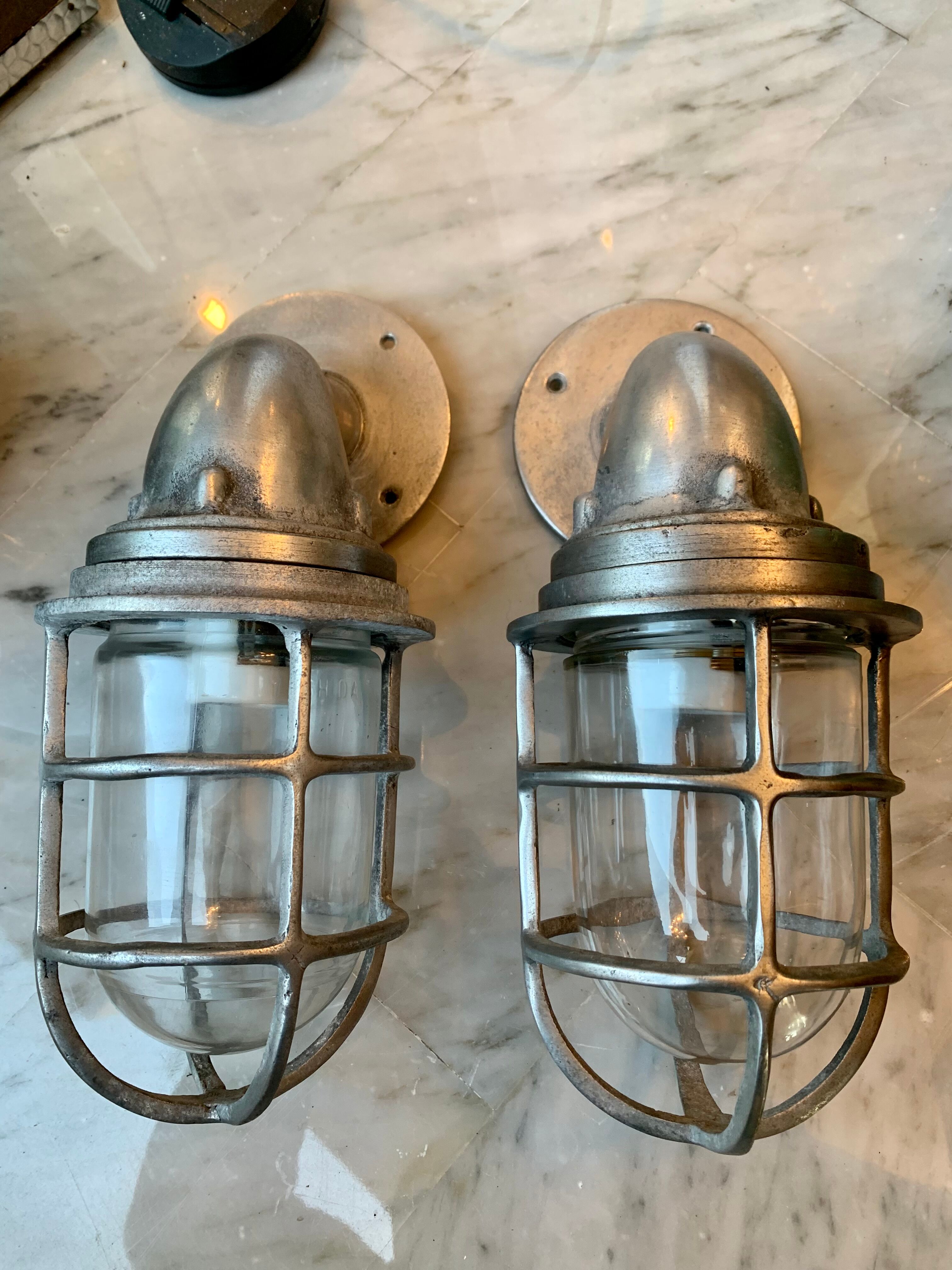 Pair of industrial marine wall lamps