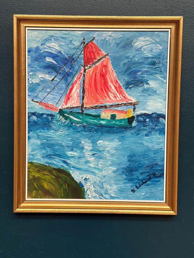 Original Swedish Oil on Panel – “Sailboat on the Water” by U. Ekshard – Signed – Dated 1971 – Vintage & Framed