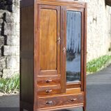 Armoire bois art déco avec miroir, meuble de rangement bois, armoire parisienne vintage