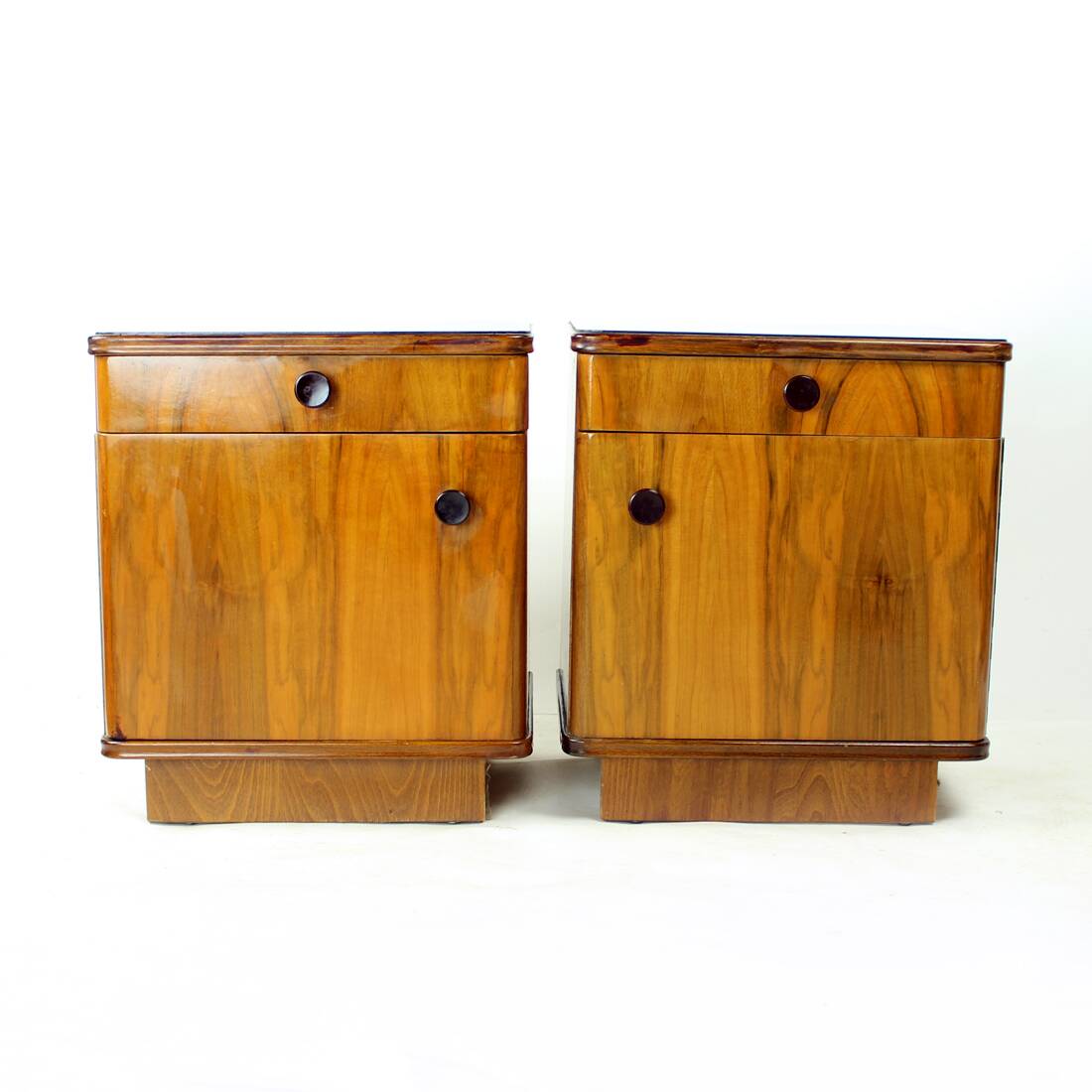 Mid Century Bedside Tables In Oak And Walnut Veneer, Czechoslovakia, 1950s,