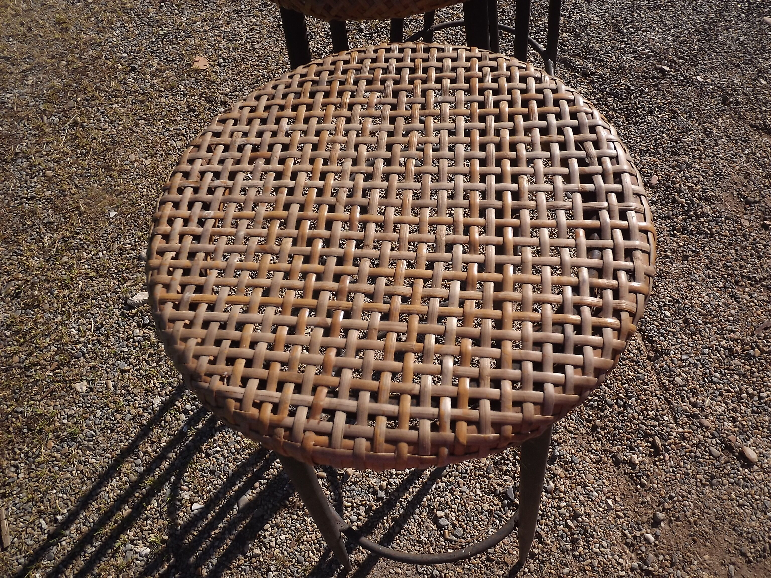 3 vintage stools iron and caning