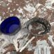 Vintage, salt shaker, saleron, metal, silver 830, indigo blue glass, eagle decoration, flowers, hallmark