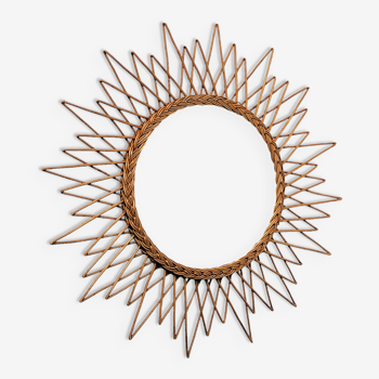 Miroir soleil vintage en rotin 65 cm