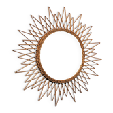 Miroir soleil vintage en rotin 65 cm