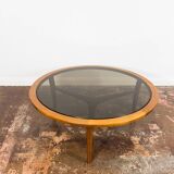 Scandinavian Teak Round with Glass Top Coffee Table 1960's.