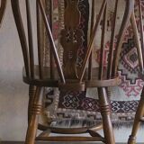 Set of 6 mid century solid oak lyre-back Windsor chairs, 1960s