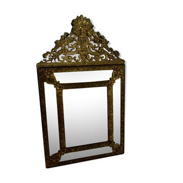 19th century embossed brass mirror with bead - 65x39cm