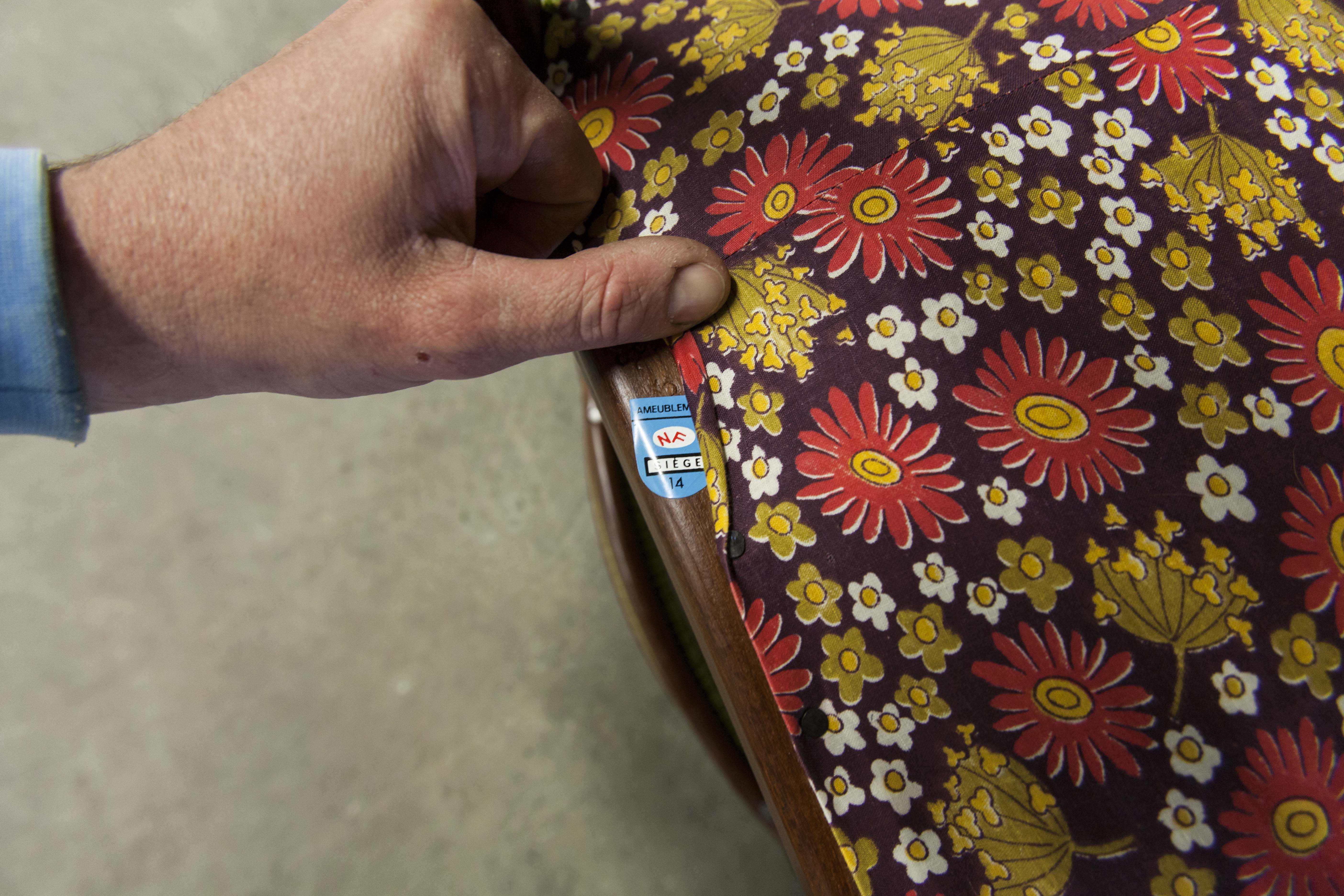 Lot of 6 teak and fabric chairs