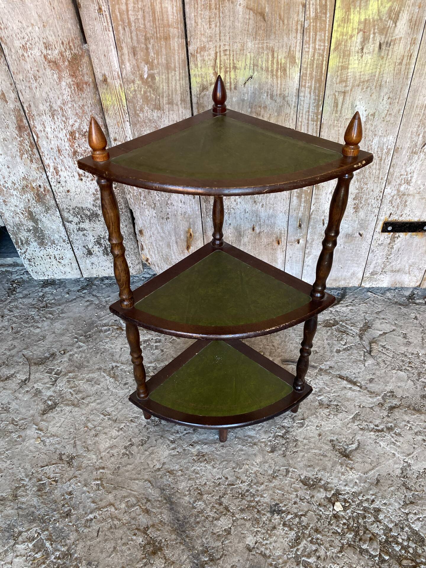 Étagère Meuble D’Angle Ancien Bois + Tablette Verte Vintage