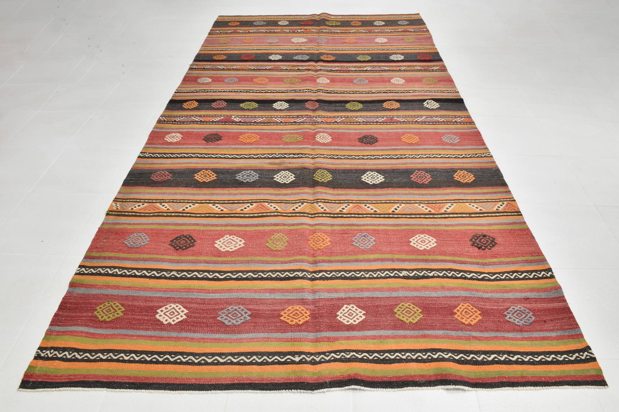 6x12 Long Wide Red Striped Kilim Rug,  190x356Cm