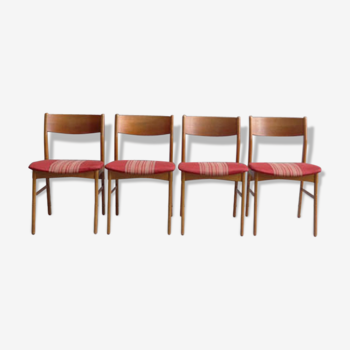 Ensemble de 4 chaises teck avec revêtement rouge