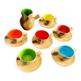 Service à café vallauris – imitation bois & intérieurs colorés