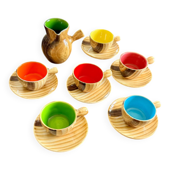 Vallauris coffee set – wood effect & colorful interiors