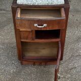 Art Deco bedside table in Niangon wood and green marble