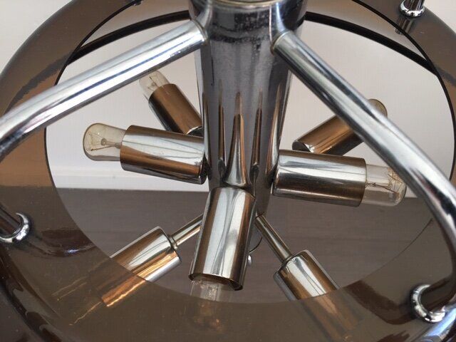 1970's acrylic/chrome 8 bulb hanging lamp.