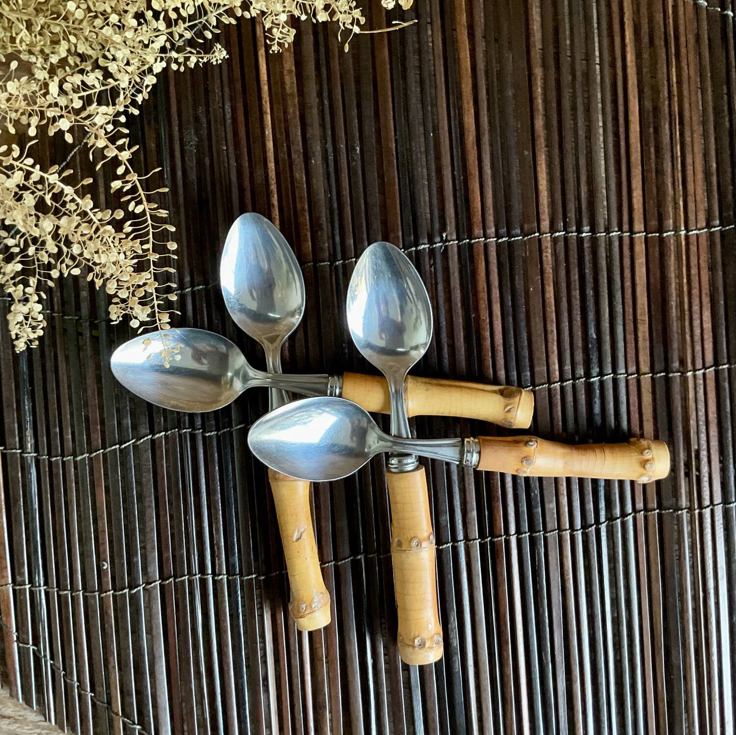4 petites cuillères bambou vintage