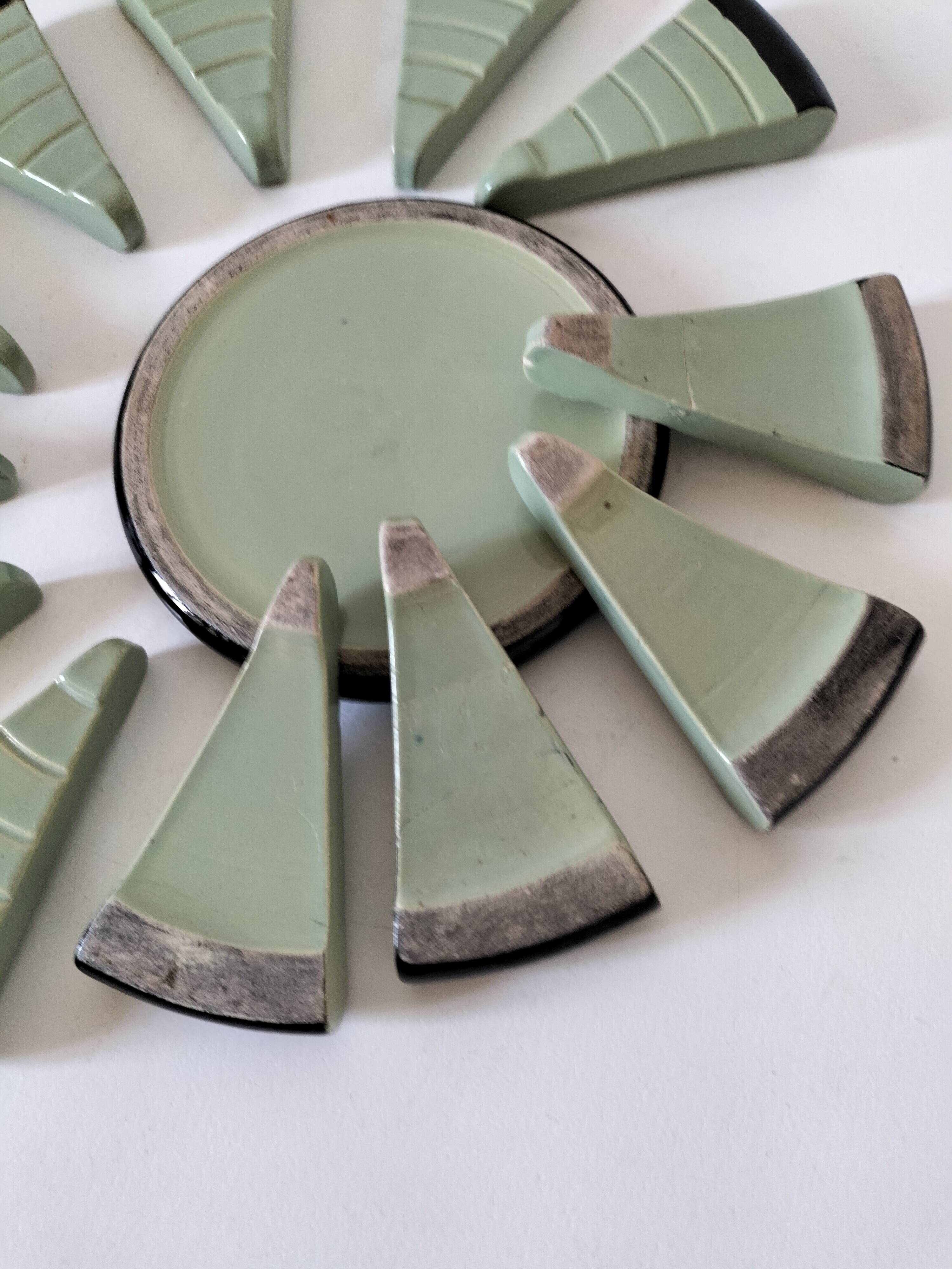 Art Deco celadon and black modular service cutlery rest