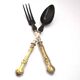 Antique salad server in silver metal and black horn - neoclassical flowered service 19th century.