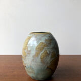 Blue and beige enamel vase