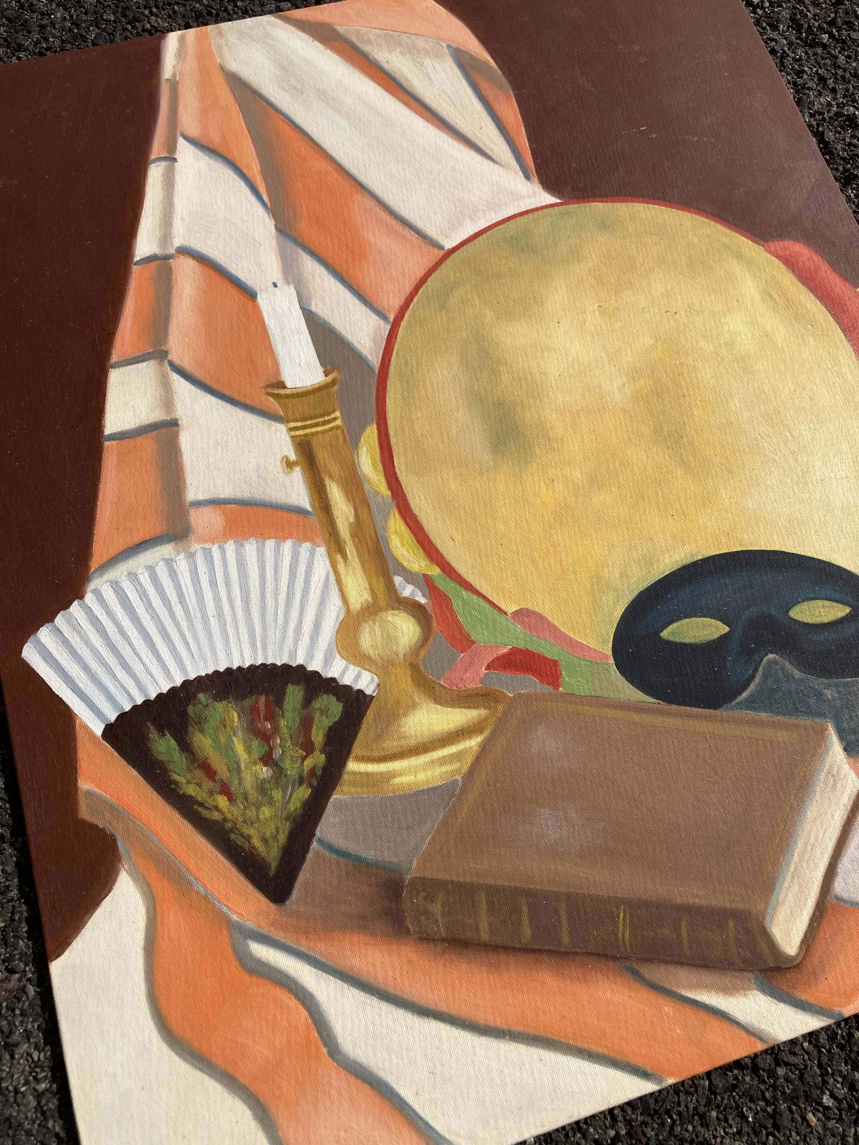 Peinture à l'huile sur panneau, nature morte au masque