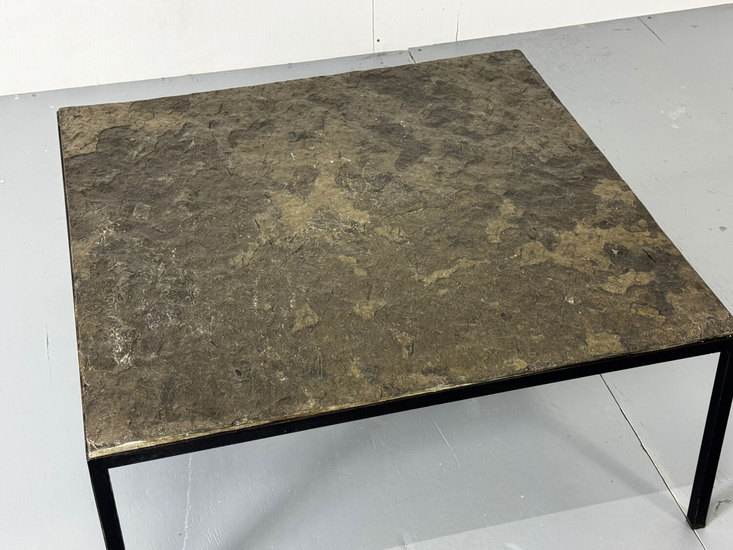 Mid Century minimalistic modernist slate and steel coffee table, 1950s