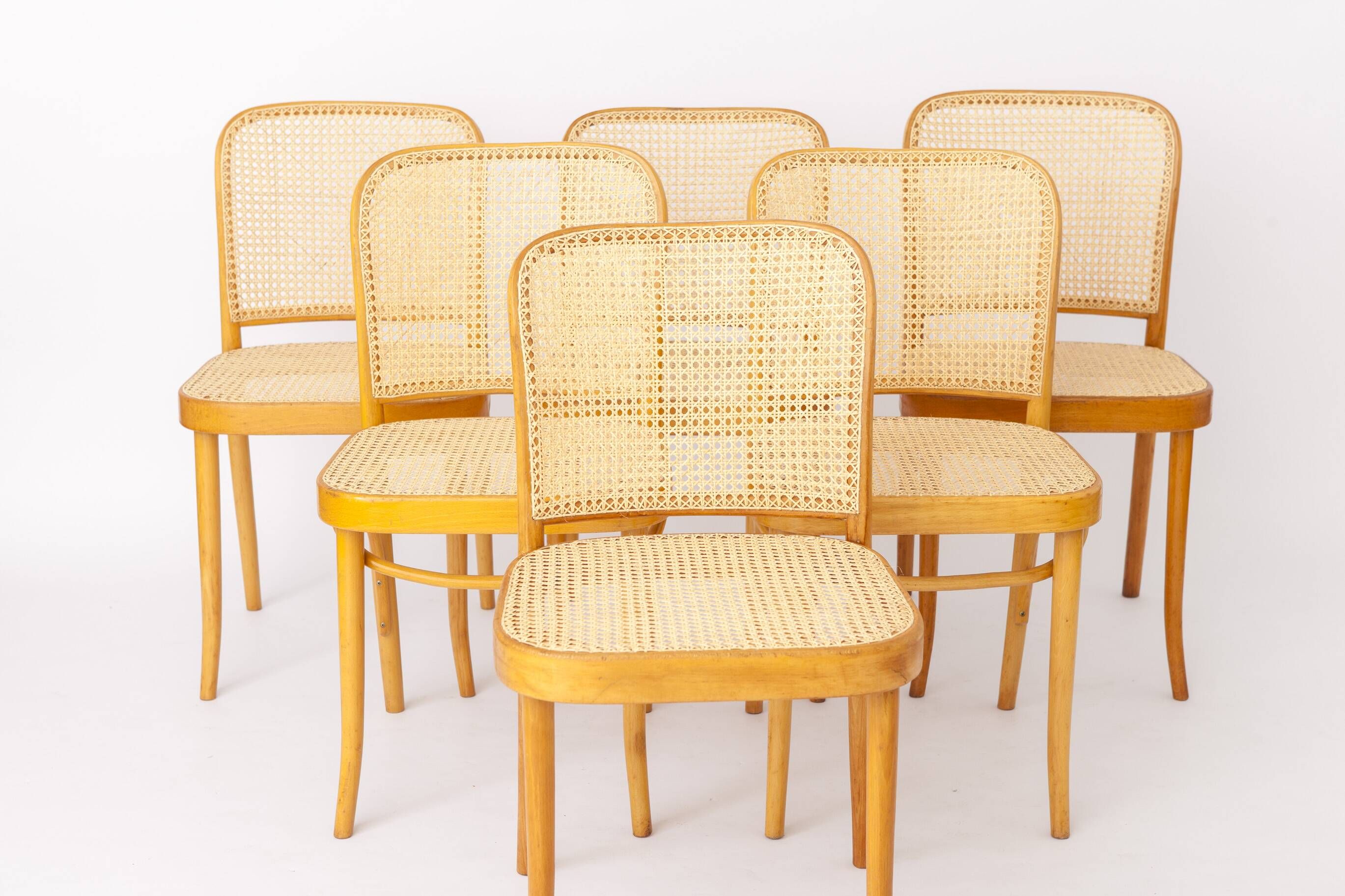 Set of 6 Vintage Ligna Bentwood Dining Chairs – Cane Seats & Backrest 1960s