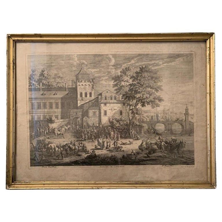 A. F. Bargas, Marché de campagne, gravure, vers XVIIème siècle