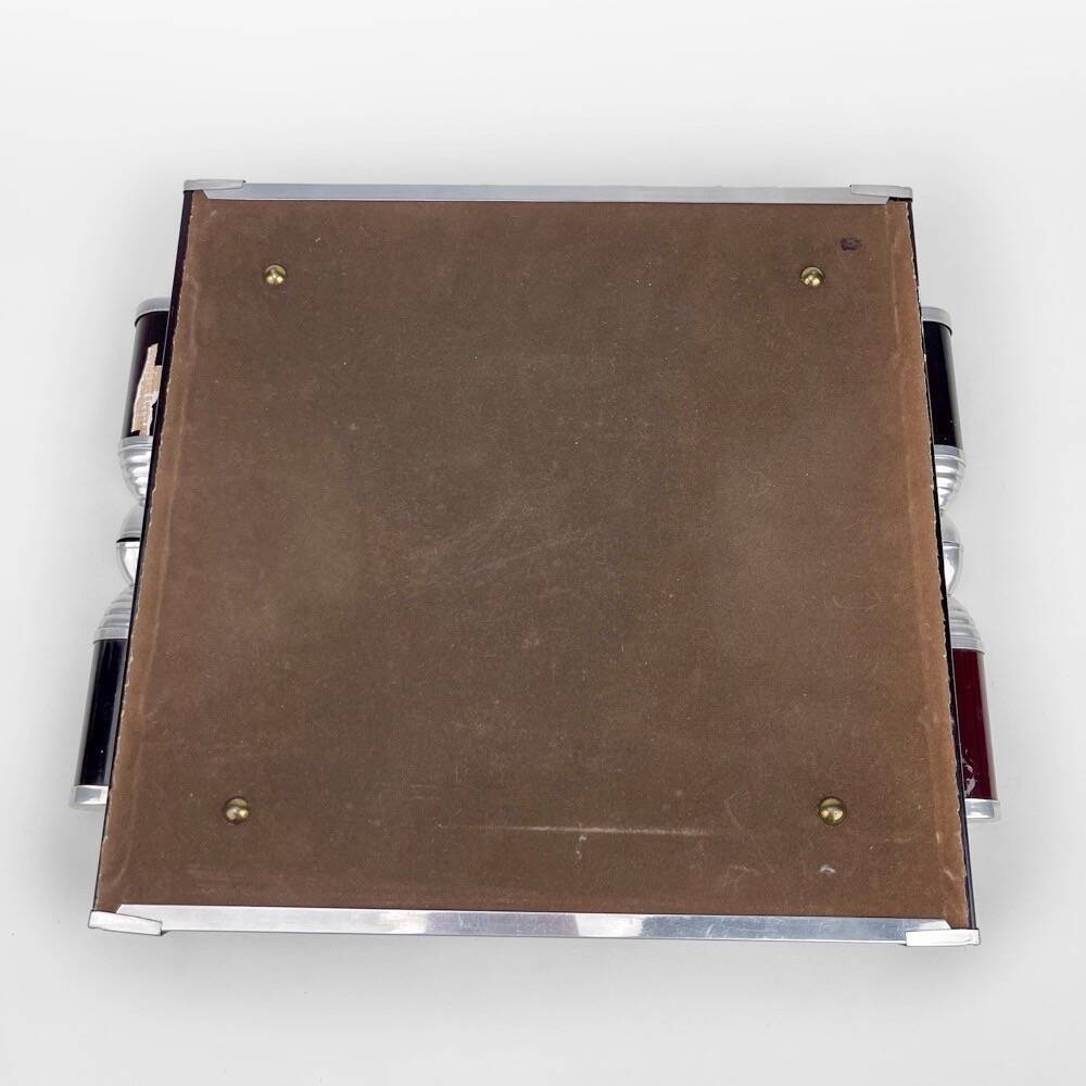 Art Deco metal and wood tray
