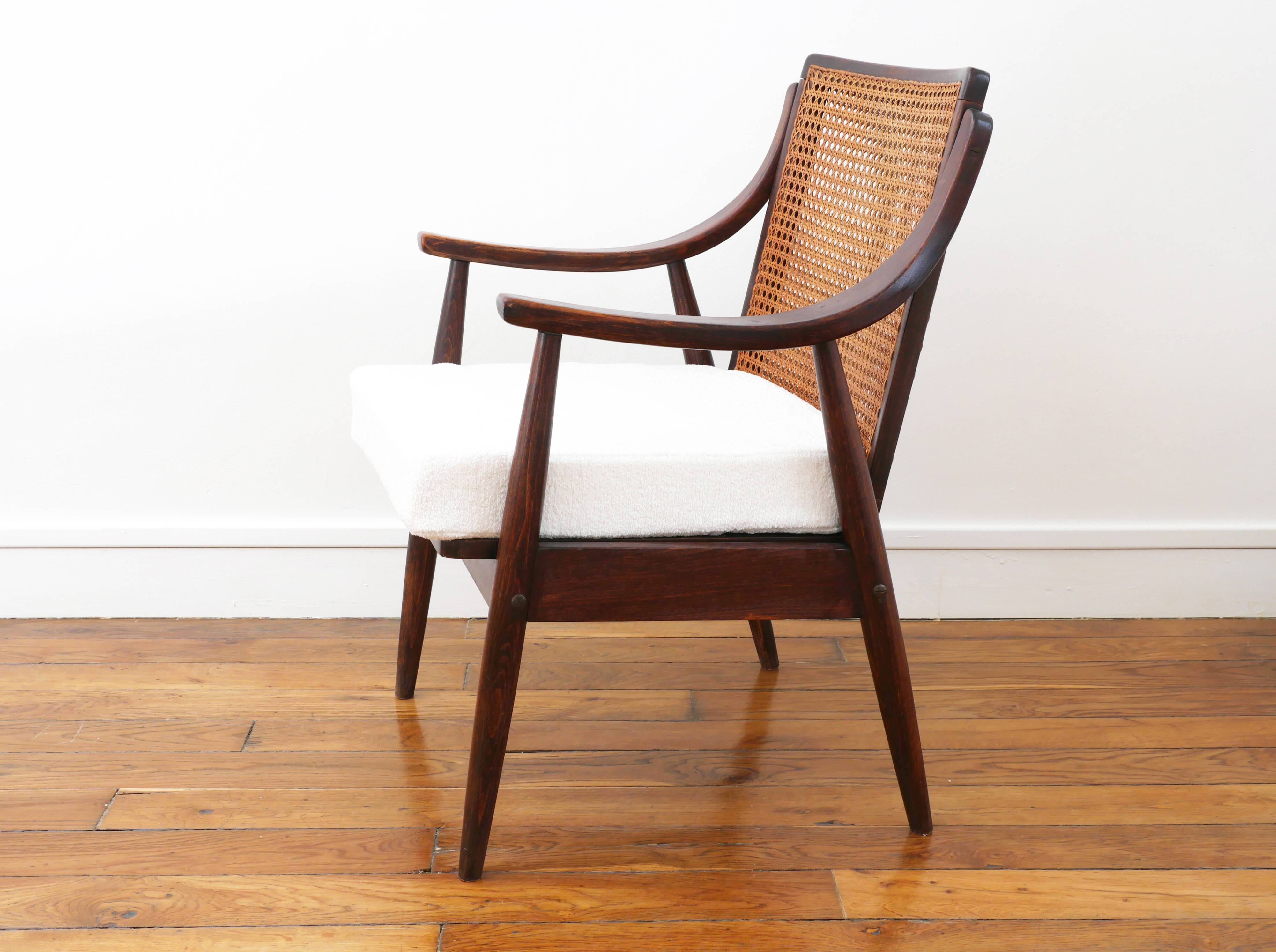 Fauteuil vintage en cannage - Restauré - Assise neuve